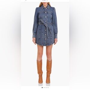 Avec Les Filles • Belted Puff Sleeve Denim Dress